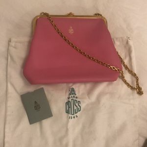 Mark Cross frame chain evening bag in pink